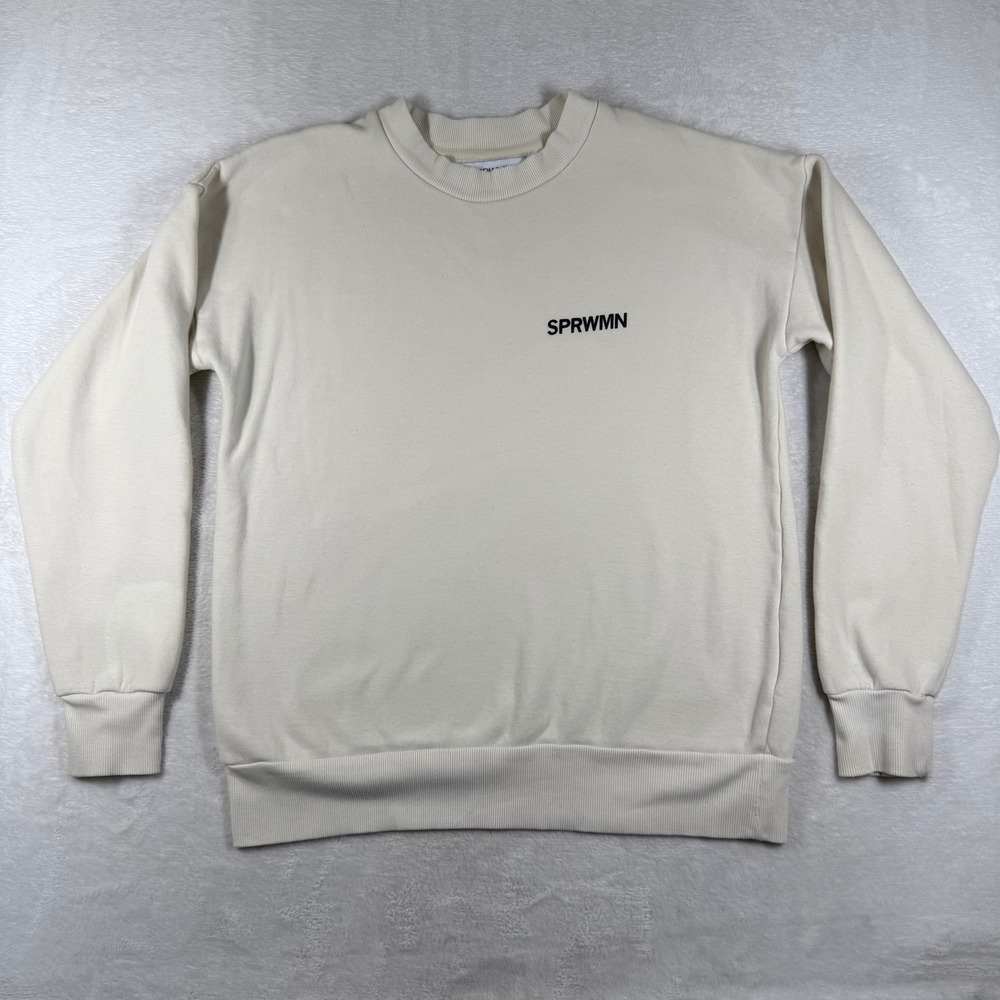 SPRWMN Los Angeles Cream Fleece Logo Crewneck Sweatshirt Womens S